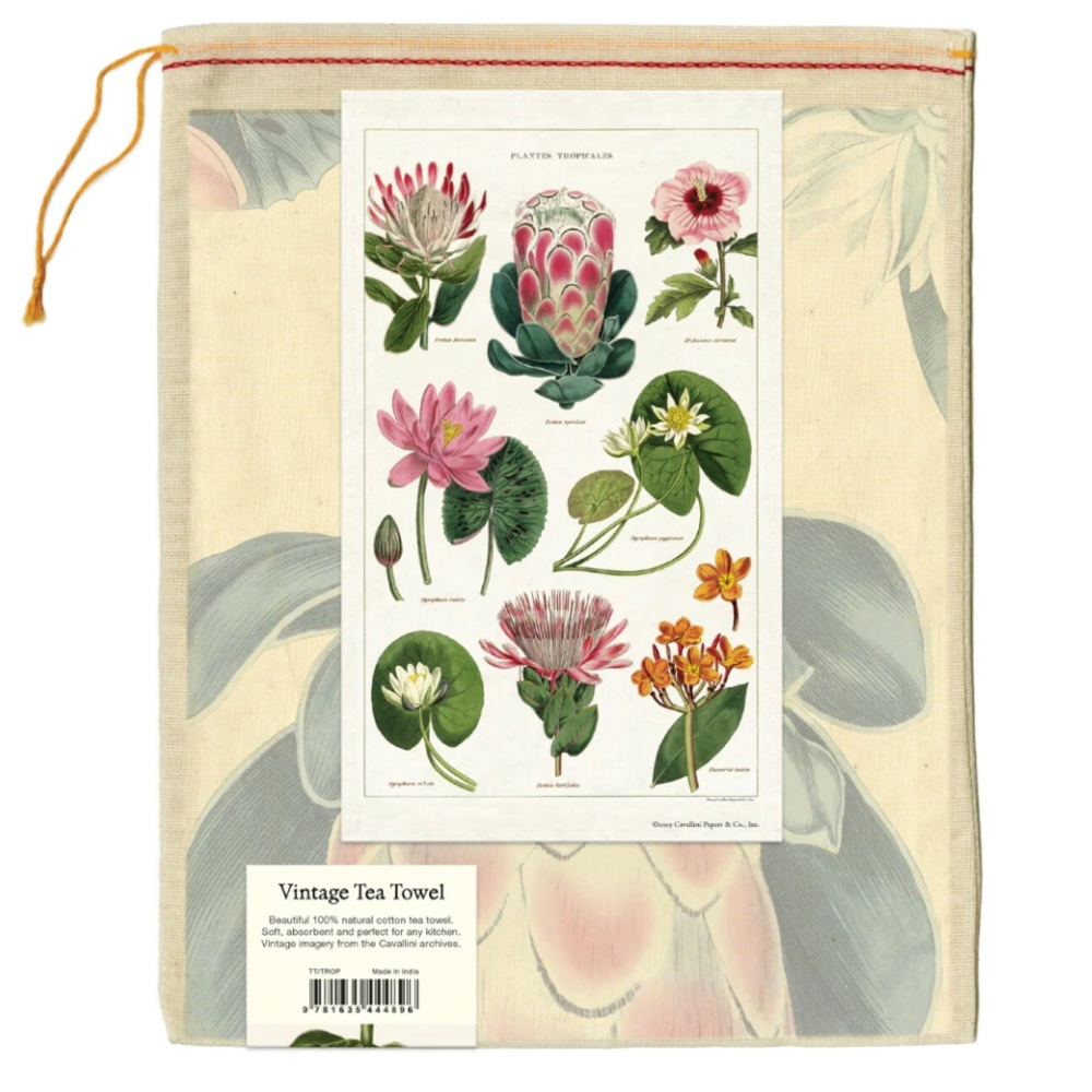 Cavallini & Co. Vintage Tea Towel - Tropical Plants Pattern BRAND NEW NWT